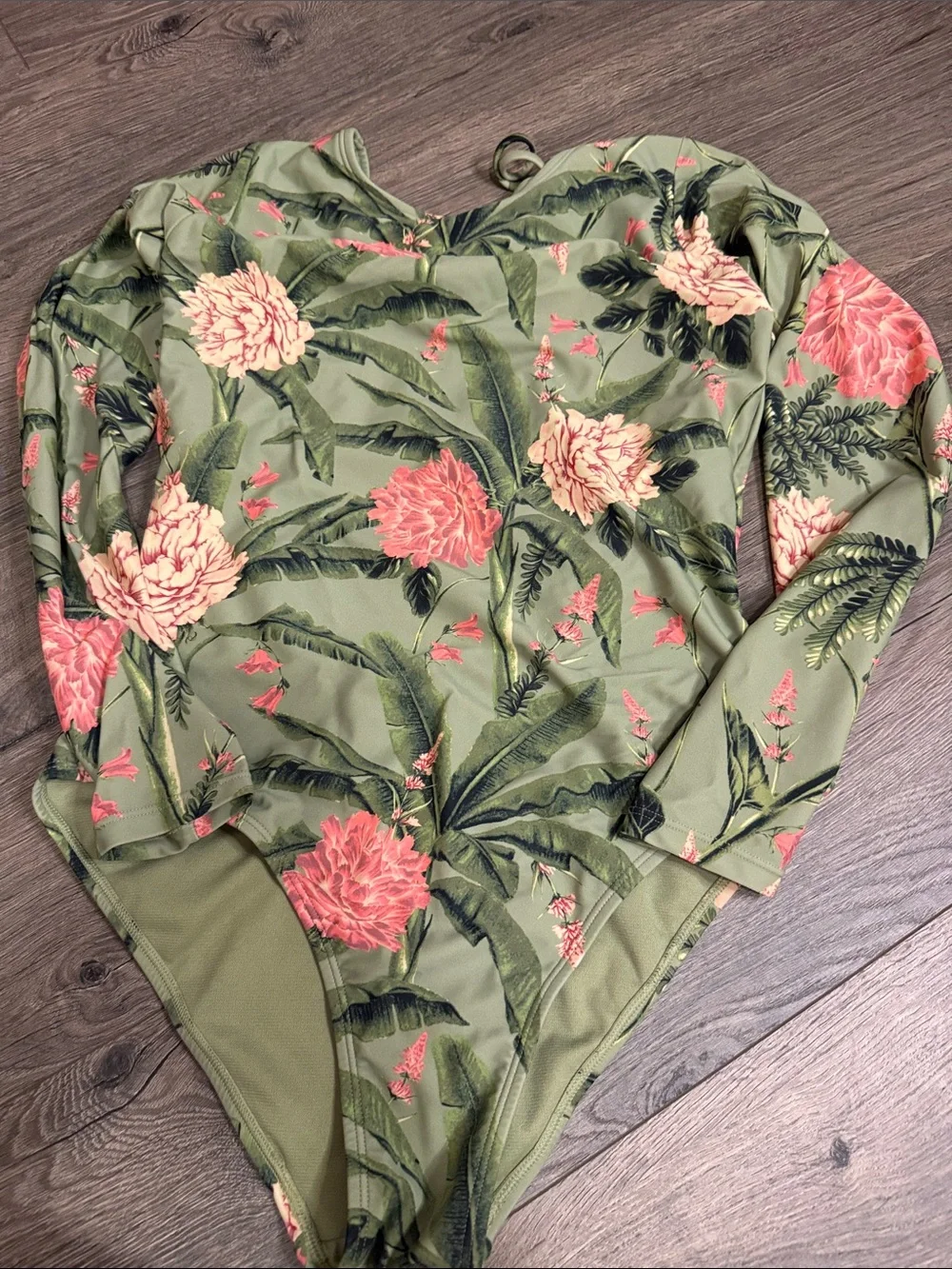 Agua Bendita Olive Green Floral Long Sleeve One-Piece